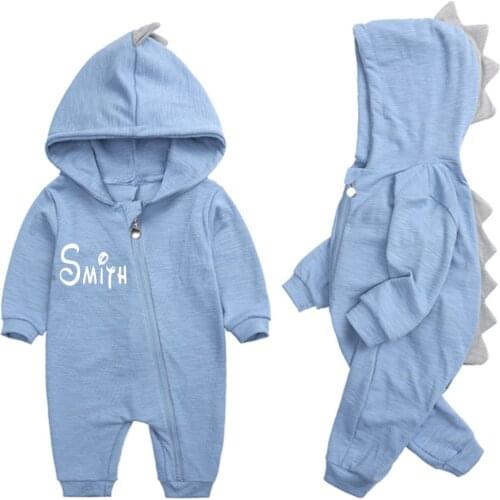 Personalized Baby Outfit Spring and Autumn Cartoon Dinosaur Baby One-piece Long Sleeve Hooded Outing Baby Romper Zipper Romper