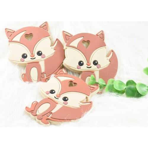 5/10 PCS Silicone Animal Teether Fox Shape Food Grade Cartoon Silicone DIY Nursing Teething Cute Fox Teething Pendant Toys