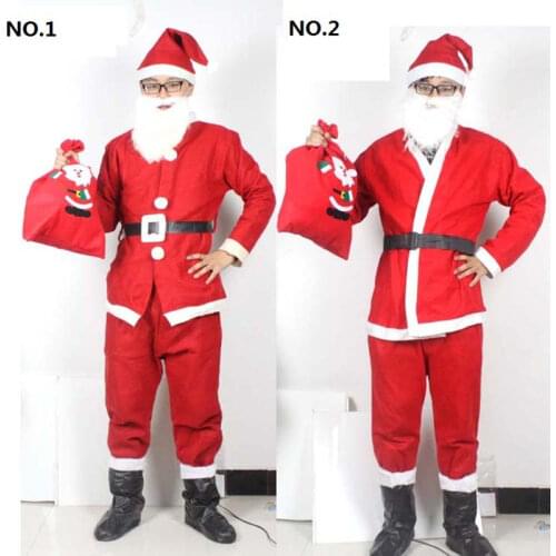 Christmas belted Santa Claus costume set for Adult hat mustache top pants belt men women halloween cosplay costumes 170cm-180cm