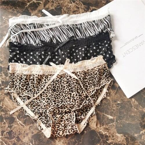 Leopard Print Sexy Briefs For Girl Coast Lace Cute Low Waist Womens Underwear Bow Cute Lingerie Seamless Transparent Panties