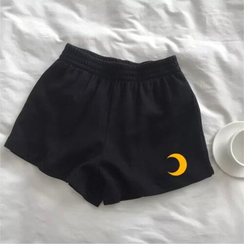 Shorts Black Running Zomer Vrouwen Zakken Shorts Workout Wear Plus Size Bar Fiets Moon embroidery Losse Zachte Katoen Spandex