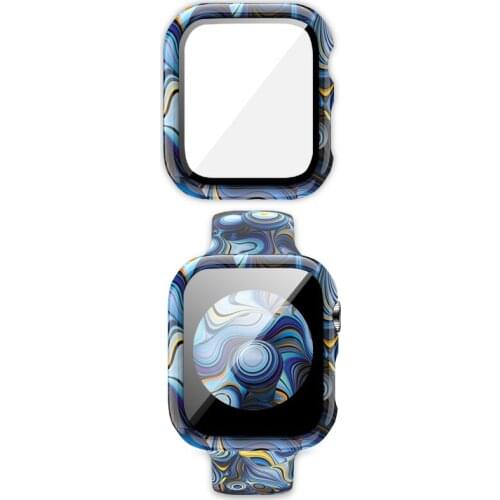 44mm Custom patter Silicone Strap for Apple WatchBand 40mm 38mm 42mm Spots Flower Band All Series + Full screen protective shell