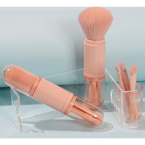 Telescopic 4 in 1 Travel Portable Makeup Brushes Set Eyeshadow Powder Loose Brush Lip Cosmetics For Face Makeup Brush Kit