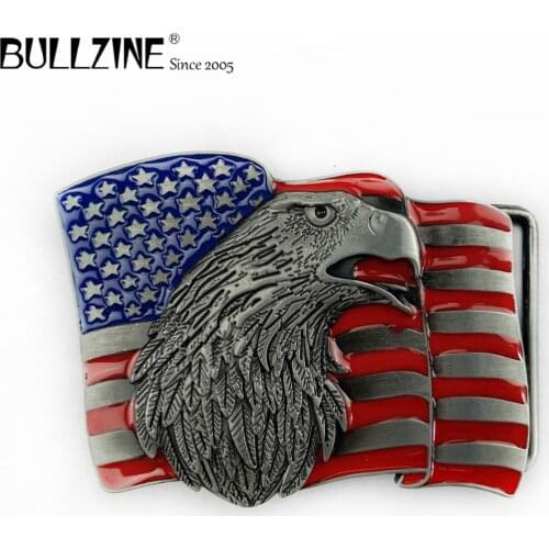 The Bullzine Eagle belt buckle with US flag with pewter finish FP-02674 suitable for 4cm width belt