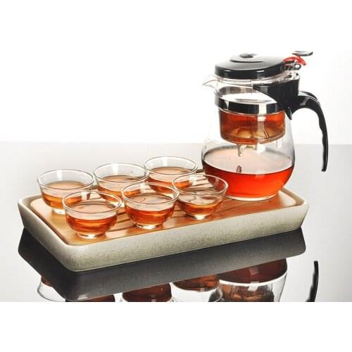 High quality Heat Resistant Glass Teapot Cup Chinese kung fu Tea Set Puer Kettle Glass Maker Convenient Tea set with Tray