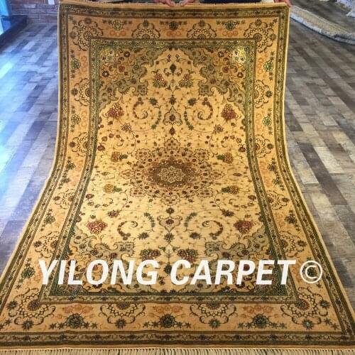 Yilong 5'x8' Classic Hand Knotted Persian Khaki Carpet Antique Silk Wool Rug (WY2029S5x8)