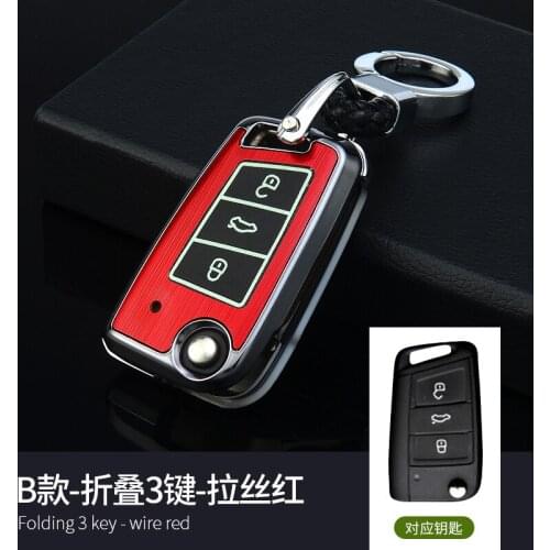 1PCS Aluminum Alloy Key Shell + Alloy Key Chain Ring Car Protective Case Cover Auto Skin Shell For Volkswagen VW Folding 3-Keys
