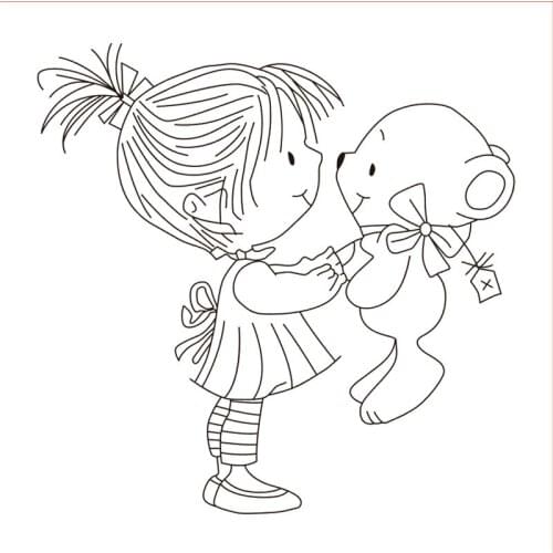 10x10 Girl hugging bear New Transparent Clear Rubber Stamp Sheet Cling Scrapbooking Photo Album PaperCard DIY Craft