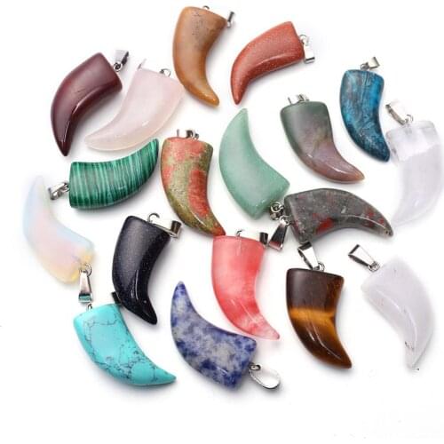 12pcs Fashion Assorted Aquamarines Cheery Quartz Natural Stone Bull Horn Pendants Machete Charm Necklace for Jewelry Making Free