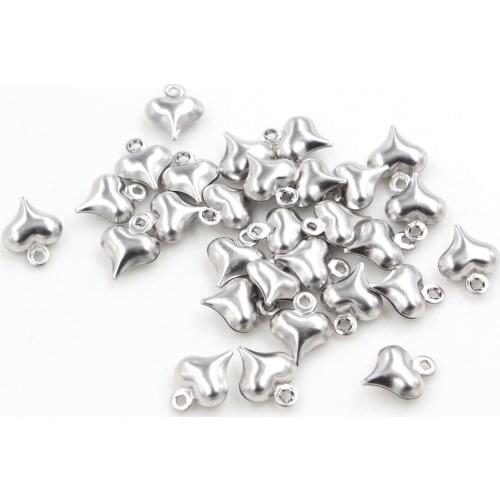 30pc/lot 10x8mm Heart Charms 316 Stainless Steel Heart Cute for necklace pendant charms diy jewelry making-R5-41