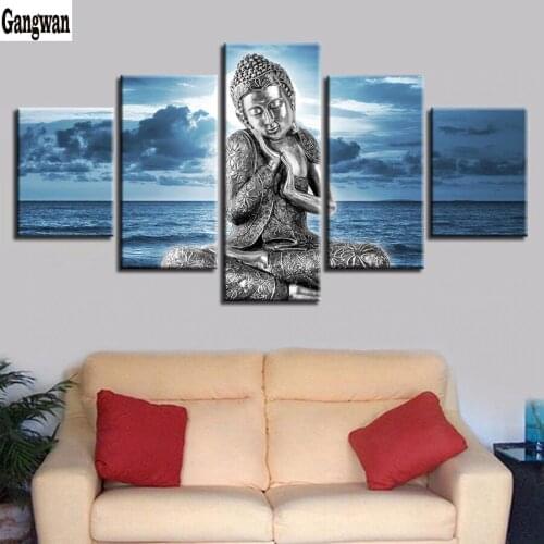 5 pcs Buddha Statue Pictures Blue Sea Bedroom Decor 5D DIY Diamond Painting full square round drill cross stitch embroidery art