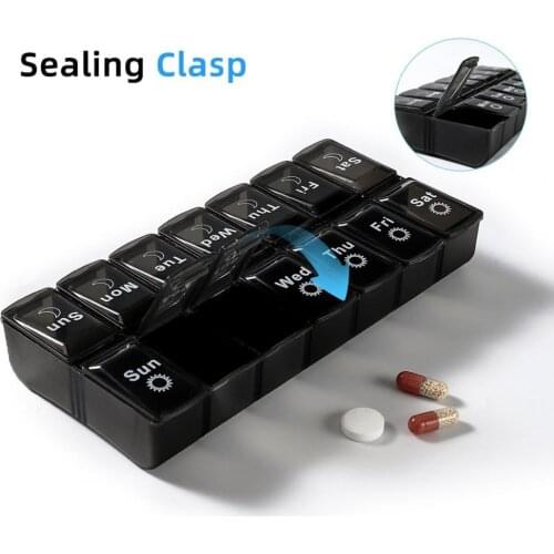 50% Hot Sale Pill Box 14 Grids Sealed Lightweight 7 Days Weekly Pill Case Medicine Tablet Dispenser for Home