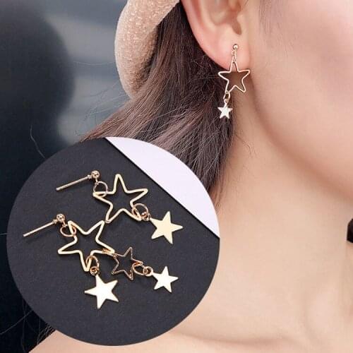 Women Fashion Simple Hollow Star Tassels Earrings Personality Asymmetric Earring Jewelry Gifts
