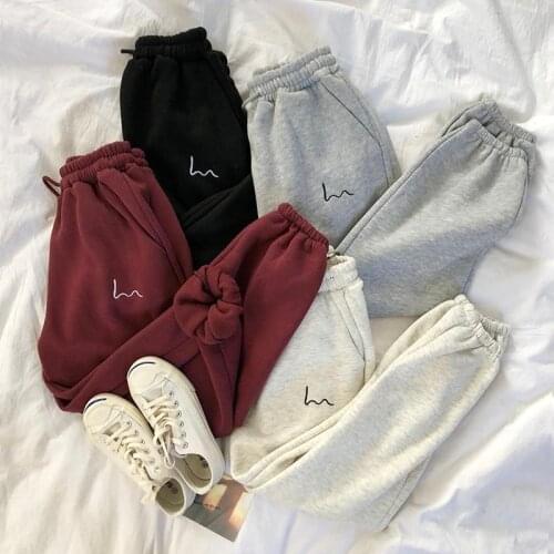 Hip Hop Casual Trousers Women Fashion High Waist Loose Sweatpants Autumn and Winter Solid Color Embroidered Pants