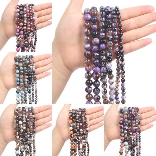 6 Styles 6/8/10mm Natural Stone Brown Flame Agate Round Beads Loose Spacer Bead For Jewelry Making DIY Accessories
