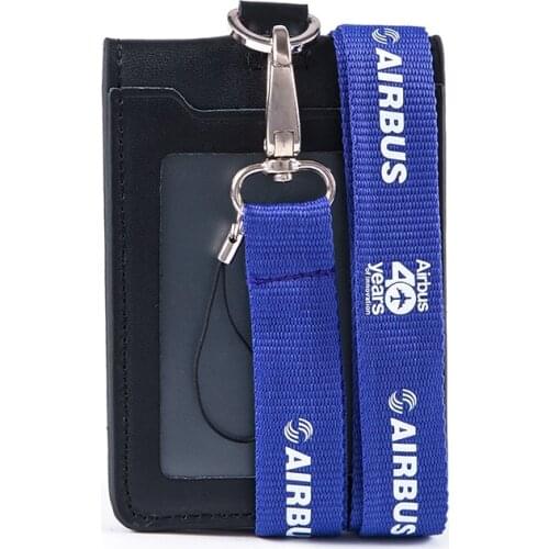 Airbus Logo Lanyard with ID Card Holder PU Leather Badge Case for 40 Years Souvenir Package Fortieth Anniversary Blue / Purple
