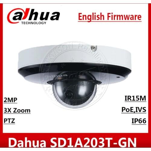 Dahua 2MP 3X Zoom SD1A203T-GN IVS Face Detection PoE IR15m IP66 Starlight IR PTZ Network Camera SD1A203T-GN English SD22404T-GN