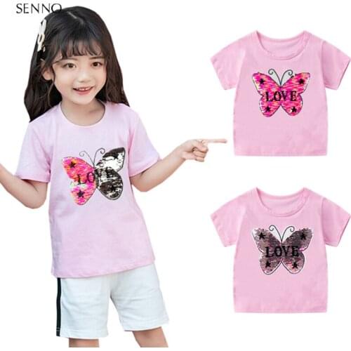 Kids color changing top sequin reversible switchable sequin girls tee shirt boys glitter T shirt kid magic discoloration tops