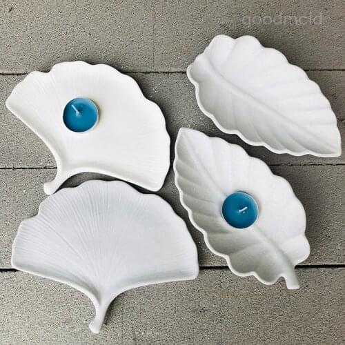 Leaf Boat Candle Vessel Mold Ginkgo Leaf Cement Candlestick Silicone Mold Jewelry Storage Plaster Tray Epoxy Resin Mold
