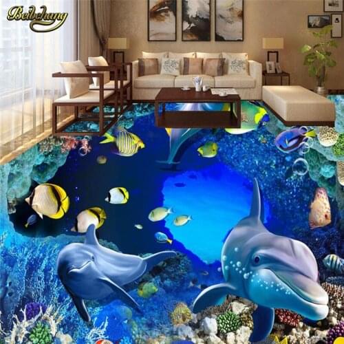 Beibehang Dolphin Ocean World photo Murals wallpaper non-slip waterproof self-adhesive PVC wall papers home decor floor painting