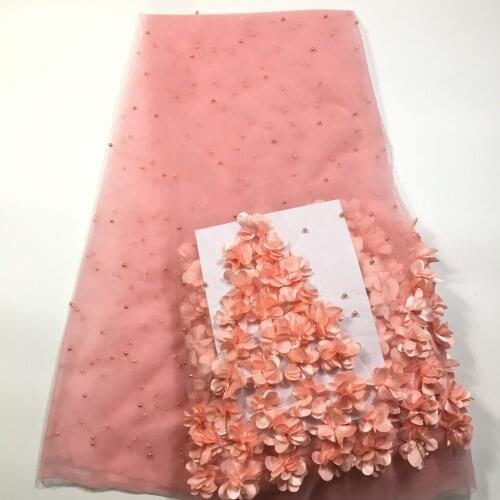 Peach African Lace Fabric, 3D Applique Lace For Wedding, Bridal Dress Tulle Lace Fabric M23621