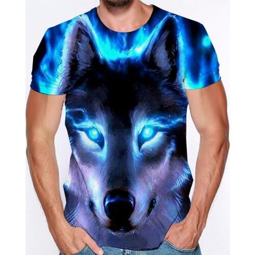 Casual Animal Wolf 3D Print T shirt Men Streetwear Summer Tee shirt Round Neck Short Sleeve Funny Animal Male Clothes Tees Tops