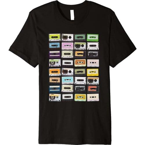 Cassette Tapes Mixtapes 1980s Radio Music Graphic Print Premium T-Shirt