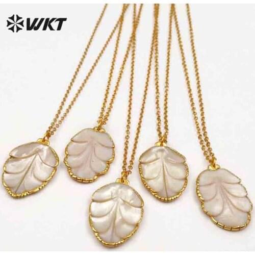 WT-JN057 WKT Classic Pop Lady Natural Shell Necklace Boho Plant Leaf Shape Pendant