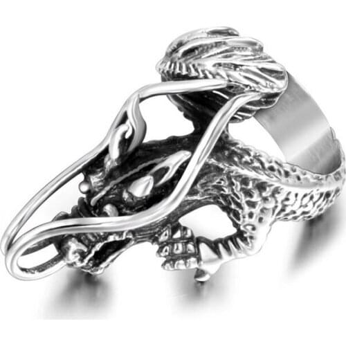 Retro Dragon Rings For Men Women 316L Stainless Steel Fine Hand Polished Personality Finger Rings Male Female Jewelry Gift 2020
