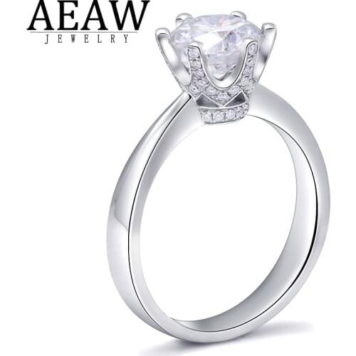 AEAW 2.0carat 8.0mm D Color Round Brillliant Cut Moissanite Engagement Ring Real 14k White Gold Cerfiticated Ring For Women