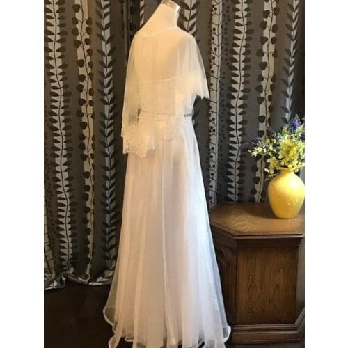 Lace Shawl White Ivory Tulle Bolero with Lace Trim Wedding Jacket