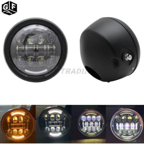 Motorcycle Headlight 7.5" Round LED Hi/Lo Beam Head Light W/ DRL Universal for Harley Bobber Chopper Honda Yamaha Lightings