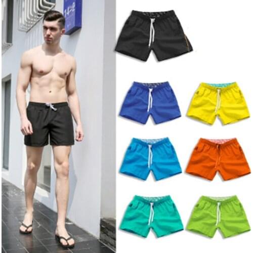 Male Drawstring Shorts Summer Mens Shorts Casual Mid Waist Beach Shorts Solid Straight Short Four Colors S-2XL