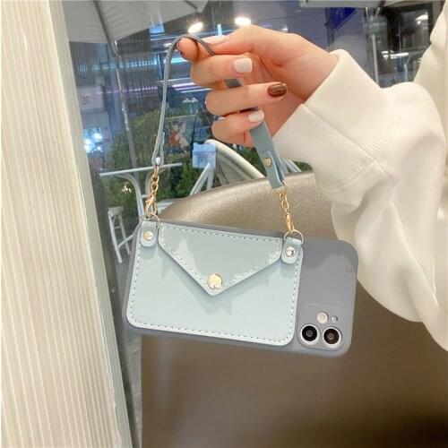 For iPhone 11 Case With Card Holder Wallets 11 12 Pro Max SE20 XR X XS Max 7 8 Plus 12Mini Strap Camera Protection Soft Shell