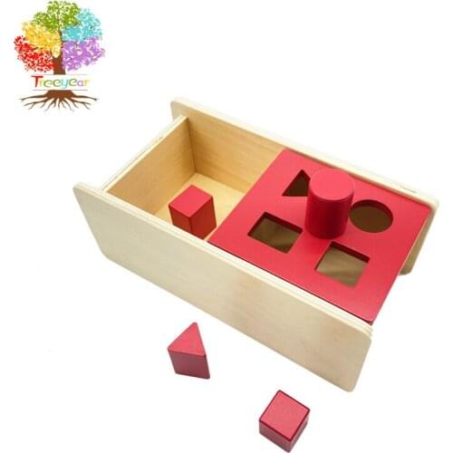 Treeyear Montessori Imbucare Box with Flip Lid 4 Shapes Wood Learning Educational Preschool Training Practical Life Skills Toy
