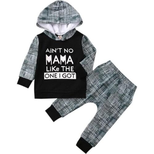 Newborn Infant Fall Clothes Outfits Baby Boys Girls Hooded Long Sleeve Letters Printing Hooded Hoodie Top + Long Pants Trousers
