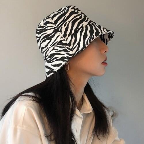 Black White Cow Zebra Pattern Bucket Hats Fisherman Caps for Women Summer Leopard Panama Bucket Hat