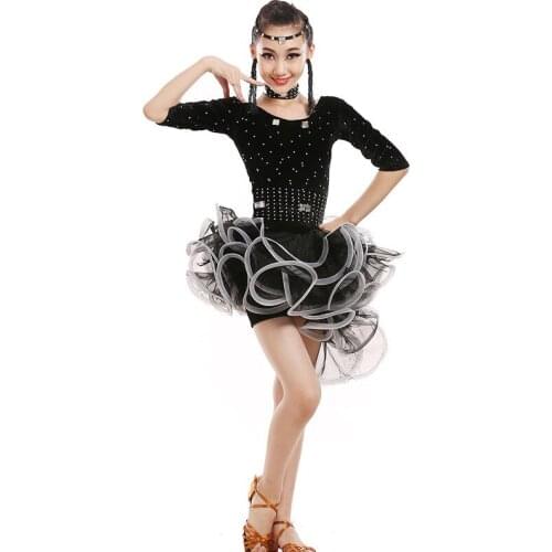 New Girls Latin Dance Dress Children Dance Costumes Suit Girl Latin Dance Competition Clothes Kids Stage Performance Dancewear