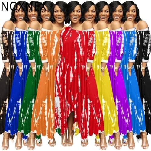 NOXNEX Tie Dye Women Maxi Dress for Sexy Night Party High Street Off Shoulder Irregular Loose Long Dresses