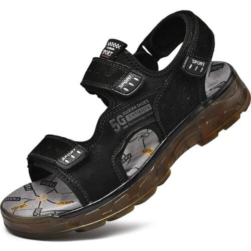 Men Hollow Out Breathable Water Shoes Beach Pool Seaside River Upstream Shoes Footwear Male Open Toe Genuine Leather Sandals