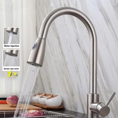 Kitchen Faucets Single Hole Pull Out Spout Kitchen 360 Rotation Water Sink Mixer Tap Stream Sprayer Head Chrome/Black Mixer Tap
