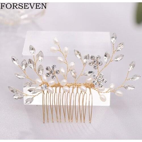 Gold Silver Color Bridal Hair Comb Wedding Hair Accessories Head Ornaments Pearl Hair Comb Jewelry Rhinestone Bridal Headpiece