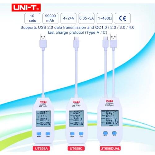 UNI-T UT658A/UT658C/UT658DUAL Series USB Power Meter Digital Meter for Voltage/Current/Capacity/Energy and Resistance