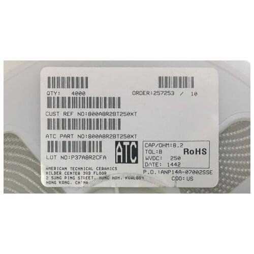 800A8R2CT250XT Chip high frequency capacitor ATC O505 0.5x0.5 8.2PF 250V
