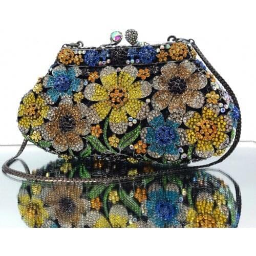 XIYUAN Luxury Women crystal Clutch Bag Female Handbag Wedding Party Purse Evening Bags Flower Beaded chain Clutches Shoulder Bag