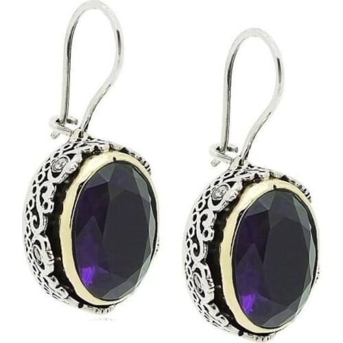 Amethyst Purple Cubic Zirconia Silver Women 'S Earrings Authentic