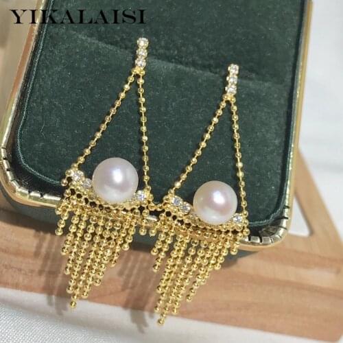 YIKALAISI 6-7mm Round Natural Freshwater Pearl Earrings Jewelry For Women 925 Sterling Silver Earrings Office style Wholesales
