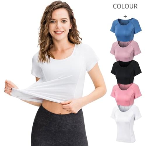 Solid Color Vital Women Tank Crop Top Fitness Short Sleeve Workout Crop Tops Gym Clothes Sportswear Gym Clothing Girl Gym Tops
