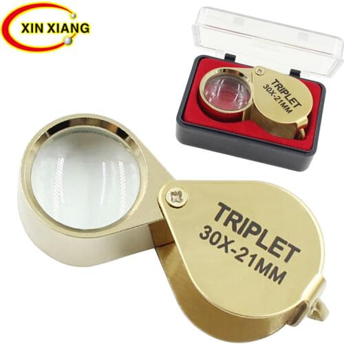 Golden Color Mini Jeweler Loupe 30X Pocket Magnifier Foldable Metal Magnifying Glass Coin Jewelry Stamps Lupa Magnifier Loupe