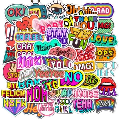 50 pcs Cartoon english alphabet Graffiti Waterproof Skateboard Travel Suitcase Phone Laptop Luggage Stickers Cute Kids Girl Toys
